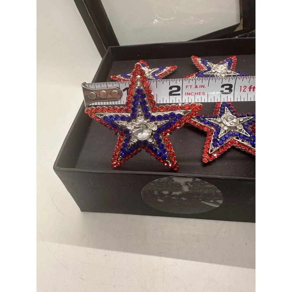 Storehouse Patriotic Star 4th of July Red Blue Jeweled Rhinestones Napkin Rings